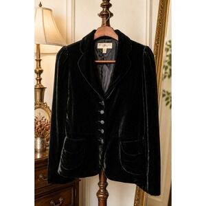 Vintage Black Velvet Blazer Jacket Puff Sleeve Gothic Dark Academia Women's S